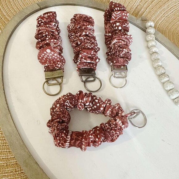 Dark Red Boho Scrunchie Keychain Wristlet - Picture 5 of 5